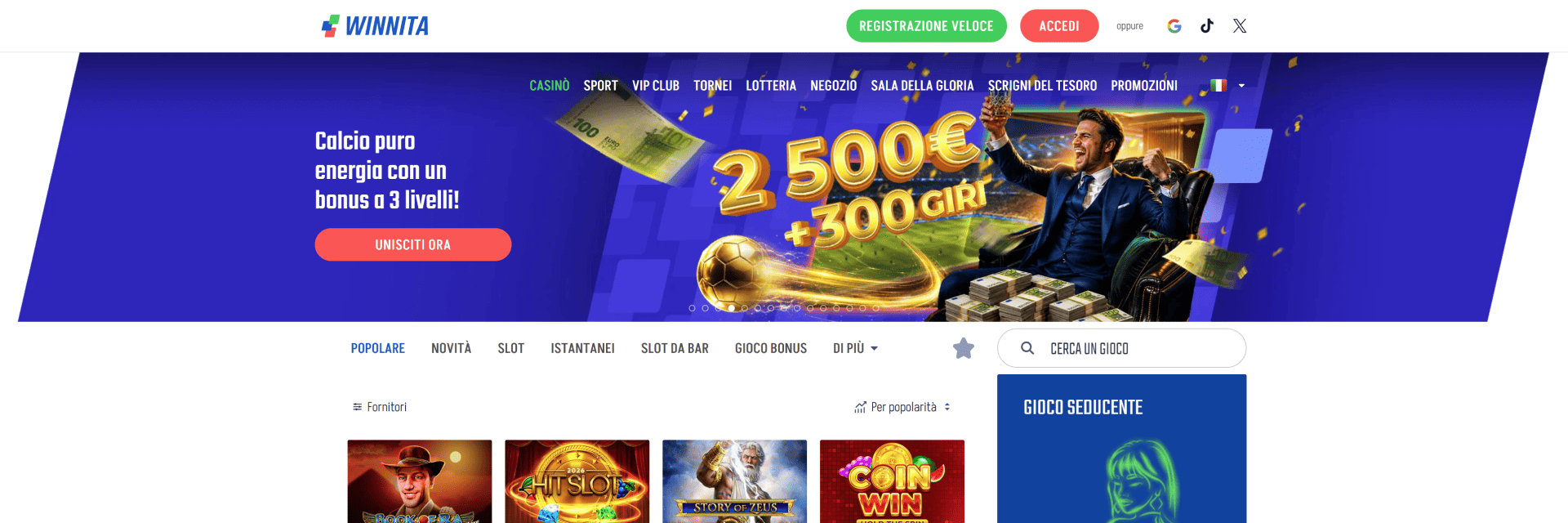 Screenshot of the Winnita Casino website